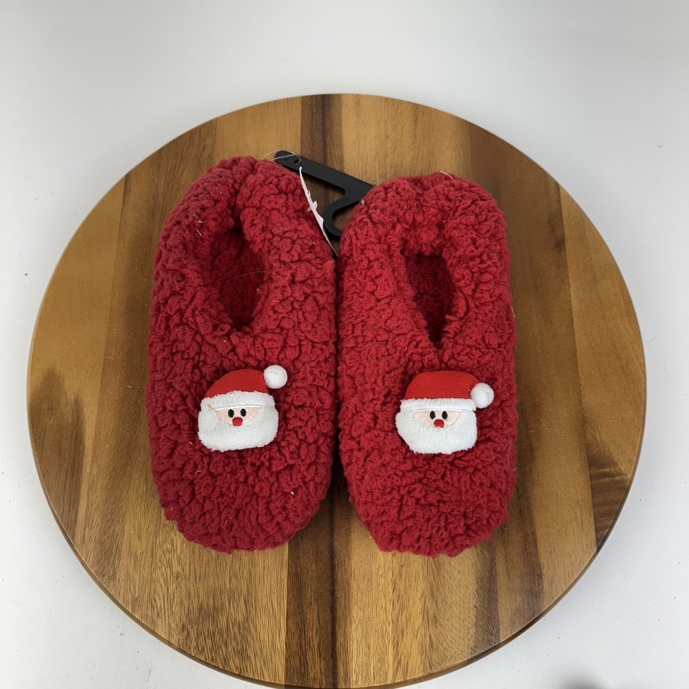 New Womens Abound Red Santa Christmas Fuzzy Lined Sleeping Slippers Size S/M NWT